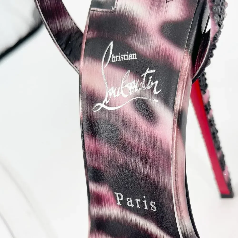 Christian Louboutin Loubi Queen Alta Pink Black Strass Platform Sandals EU 42